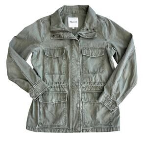 Madewell Women Utility Jacket‎ Army Green Full Zip Adjustable Waist Size XXS